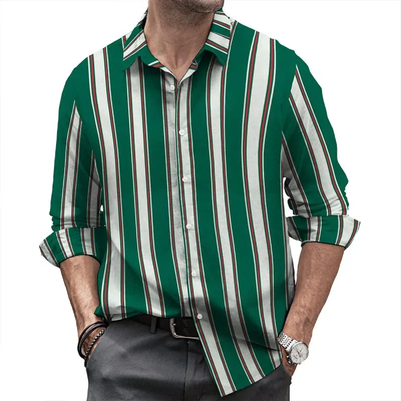 Men's Retro Striped Lapel Long Sleeve Shirt 70538409TO sold by Manly