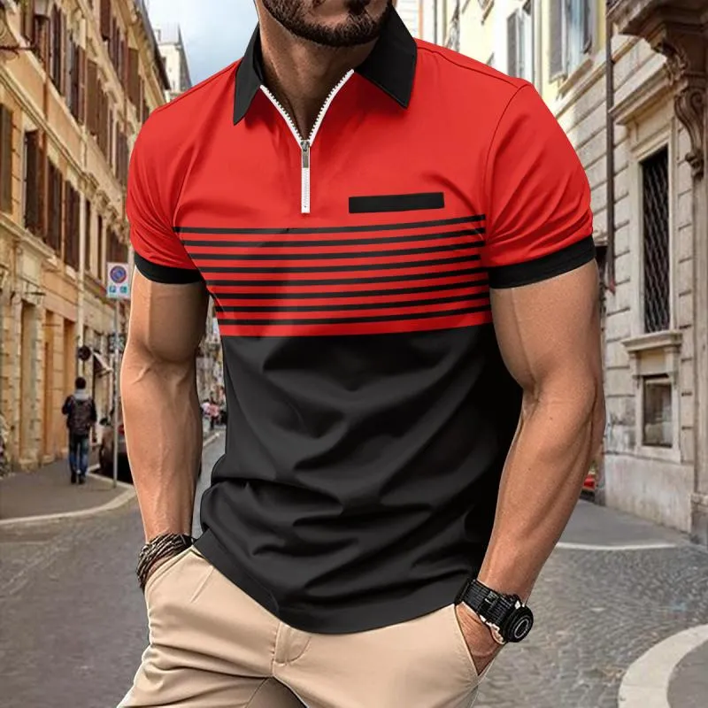 Men's Stripe Print Zipper Short Sleeve Polo Shirt 09586485Y sold by Manly product image thumbnail 5