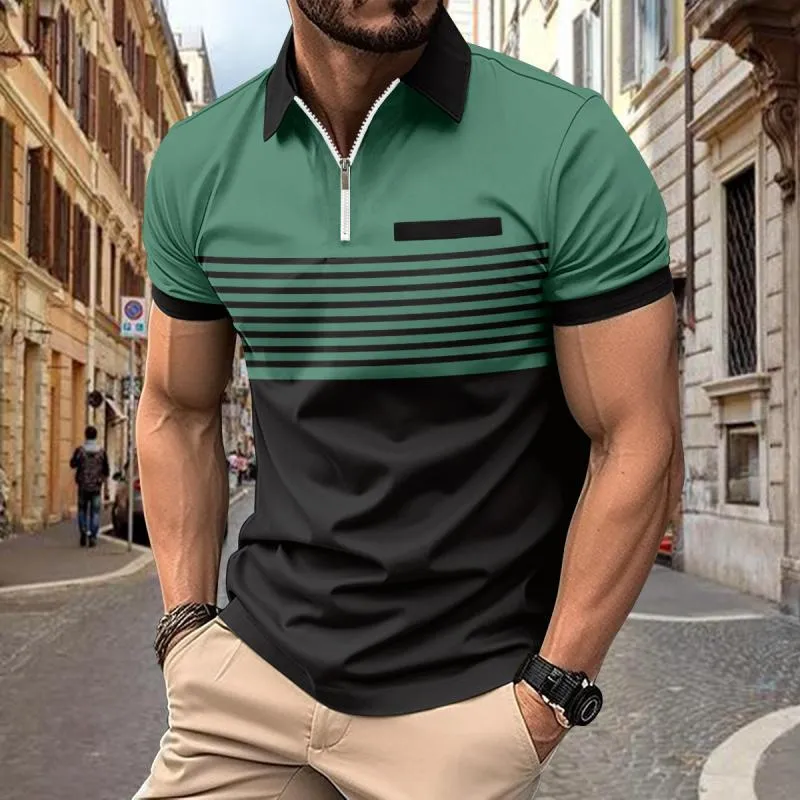 Men's Stripe Print Zipper Short Sleeve Polo Shirt 09586485Y sold by Manly product image thumbnail 3