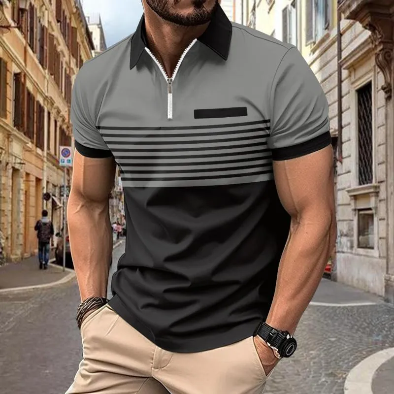 Men's Stripe Print Zipper Short Sleeve Polo Shirt 09586485Y sold by Manly product image thumbnail 2