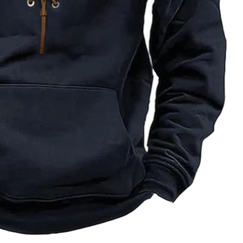 Men's Retro Casual Solid Color Drawstring Round Neck Pocket Sweatshirt 66658770TO sold by Manly product image thumbnail 3