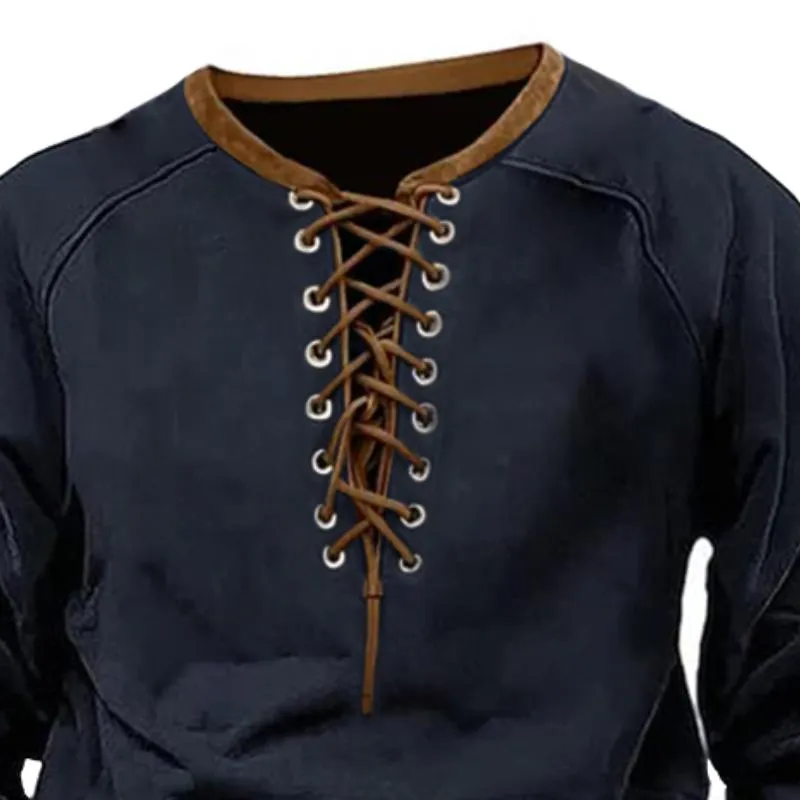 Men's Retro Casual Solid Color Drawstring Round Neck Pocket Sweatshirt 66658770TO sold by Manly product image thumbnail 2