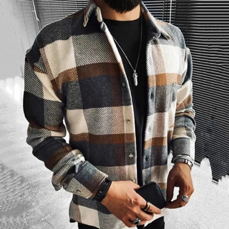 Men's Vintage Casual Plaid Lapel Pocket Long Sleeve Shirt 69054411TO sold by Manly product image thumbnail 2