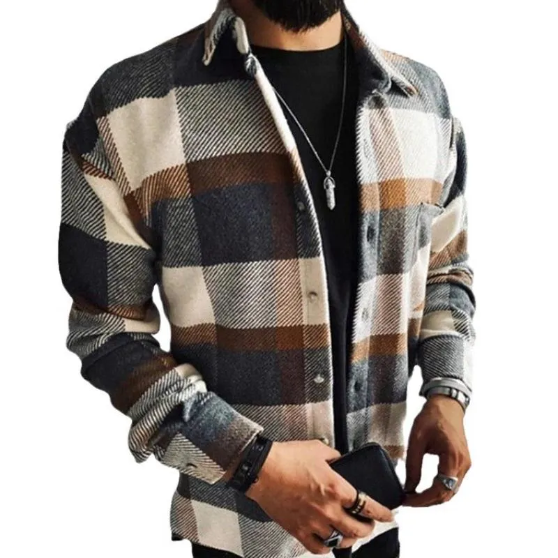 Men's Vintage Casual Plaid Lapel Pocket Long Sleeve Shirt 69054411TO sold by Manly