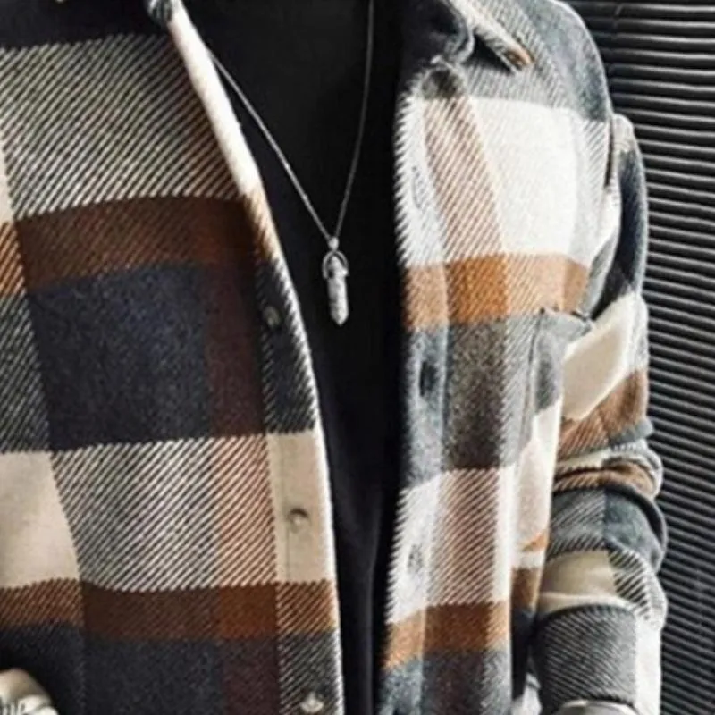 Men's Vintage Casual Plaid Lapel Pocket Long Sleeve Shirt 69054411TO sold by Manly product image thumbnail 3