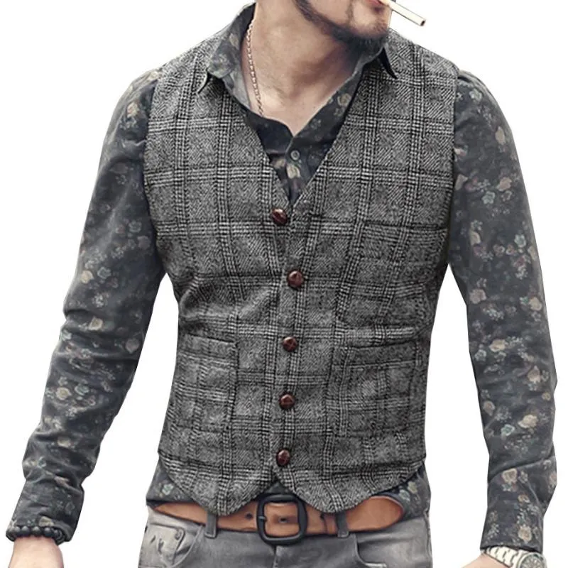 Men's Retro Casual Plaid Multi-Pocket Suit Vest 31395886TO sold by Manly product image thumbnail 2