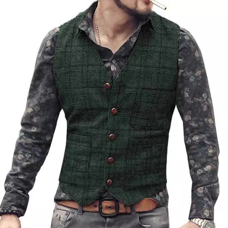 Men's Retro Casual Plaid Multi-Pocket Suit Vest 31395886TO sold by Manly product image thumbnail 5