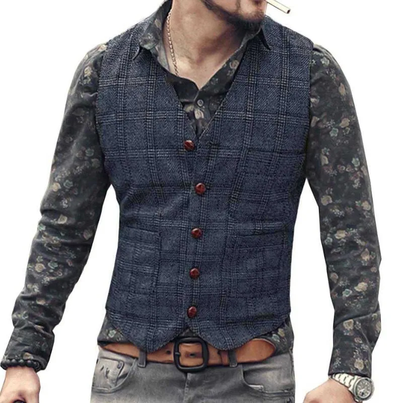 Men's Retro Casual Plaid Multi-Pocket Suit Vest 31395886TO sold by Manly product image thumbnail 4