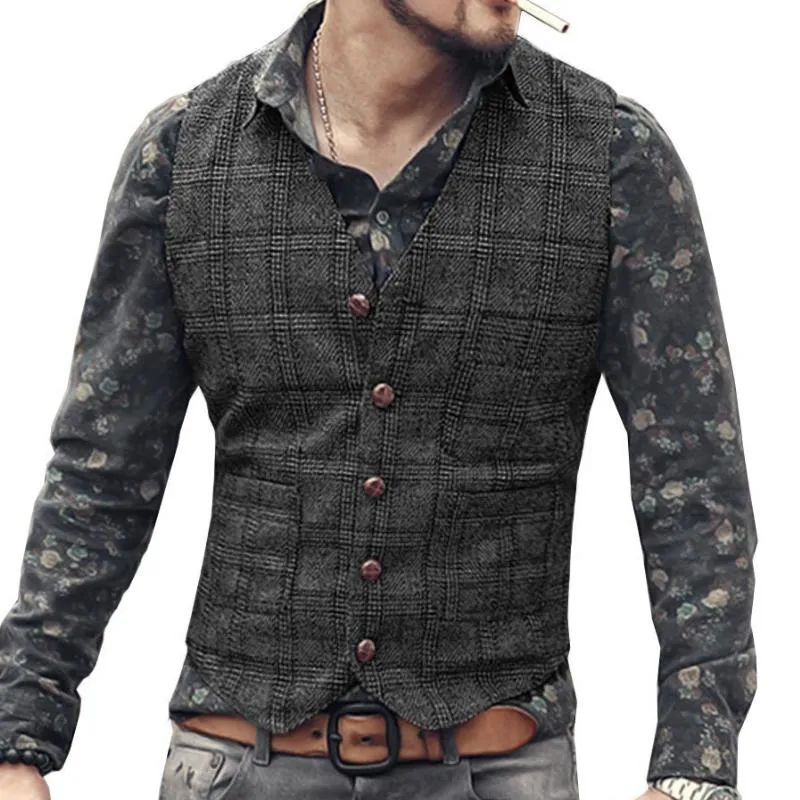 Men's Retro Casual Plaid Multi-Pocket Suit Vest 31395886TO sold by Manly product image thumbnail 3