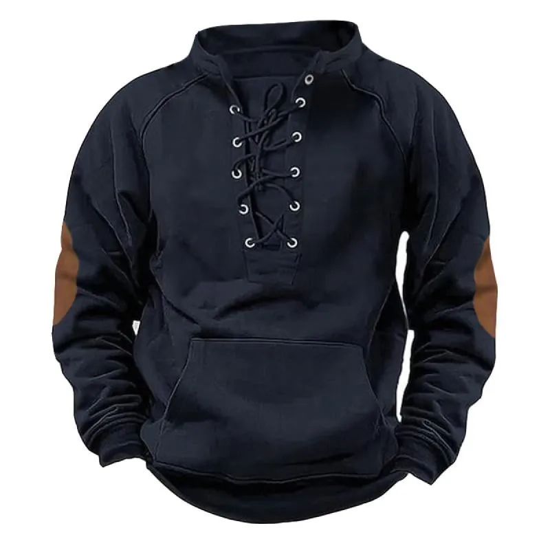Men's Retro Casual Solid Color Stand Collar Drawstring Pocket Sweatshirt 18321178TO sold by Manly