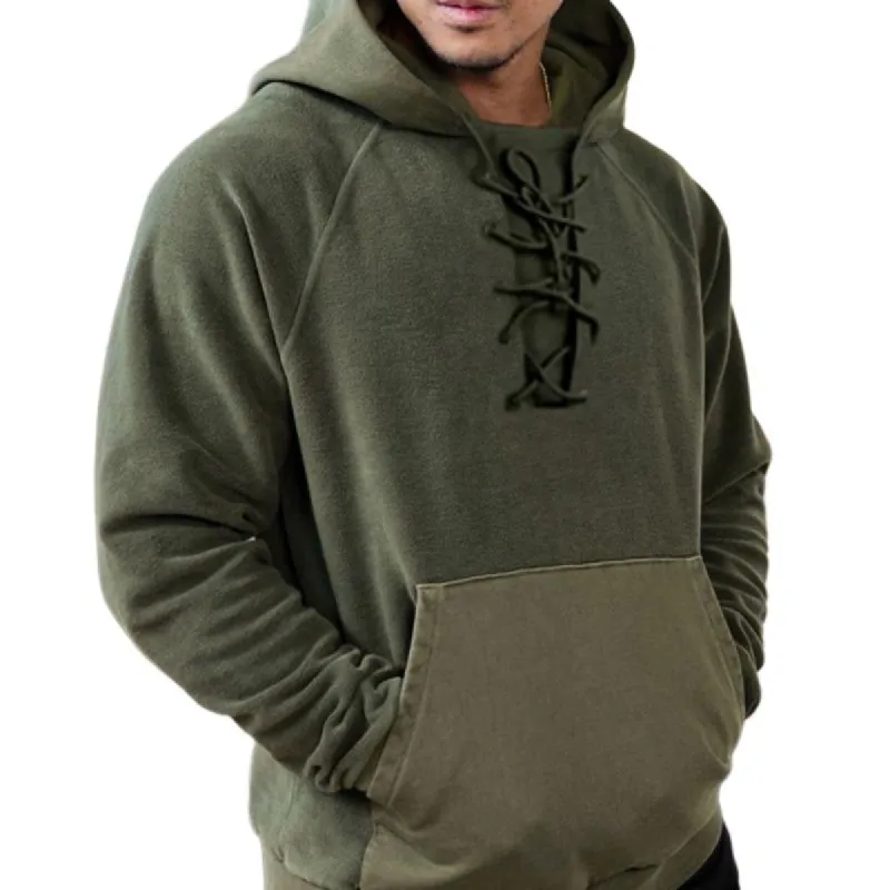 Men's Retro Colorblock Soldier Style Drawstring Hoodie 96247073TO sold by Manly