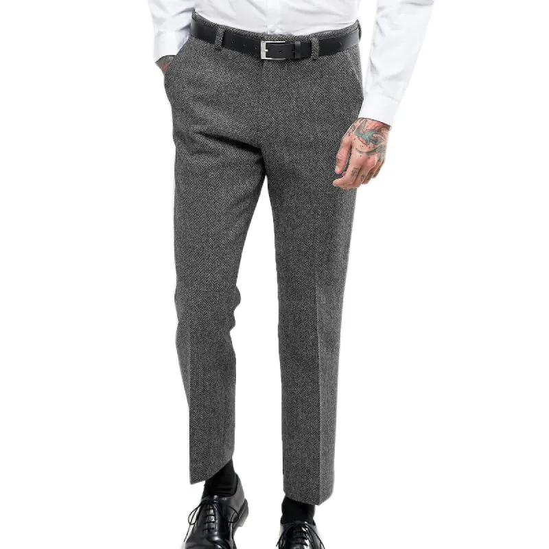 Men's Retro Casual Herringbone British Style Straight Suit Pants 88278513TO sold by Manly