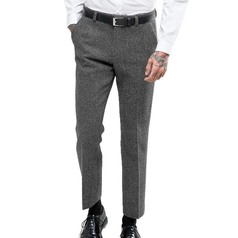 Men's Retro Casual Herringbone British Style Straight Suit Pants 88278513TO sold by Manly