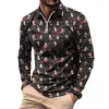 Men's Retro Casual Christmas Floral Print Long Sleeve Polo Shirt 02066651TO sold by Manly