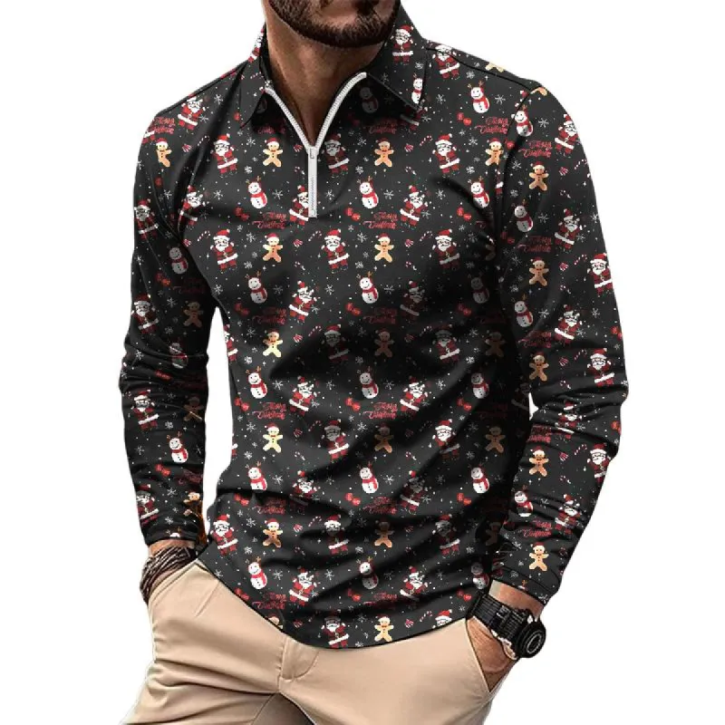 Men's Retro Casual Christmas Floral Print Long Sleeve Polo Shirt 02066651TO sold by Manly