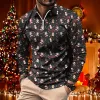 Men's Retro Casual Christmas Floral Print Long Sleeve Polo Shirt 02066651TO sold by Manly