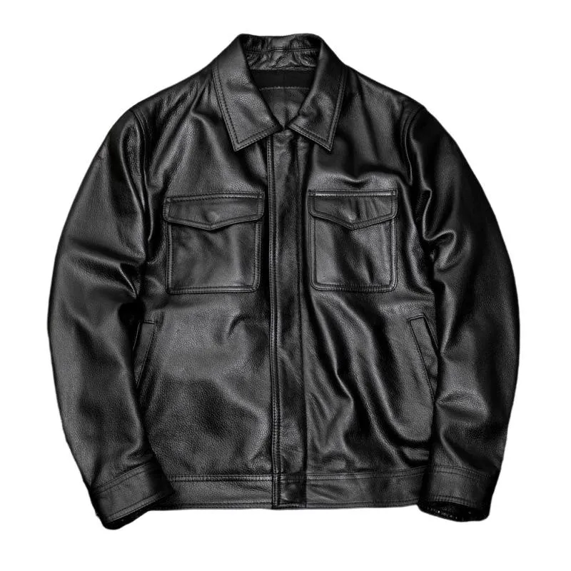 Men's Vintage Solid Color Lapel Short Leather Jacket 24606734X sold by Manly product image thumbnail 2