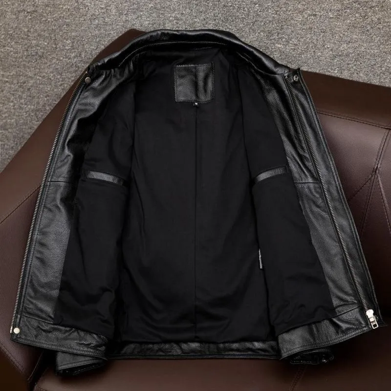 Men's Vintage Solid Color Lapel Short Leather Jacket 24606734X sold by Manly product image thumbnail 4