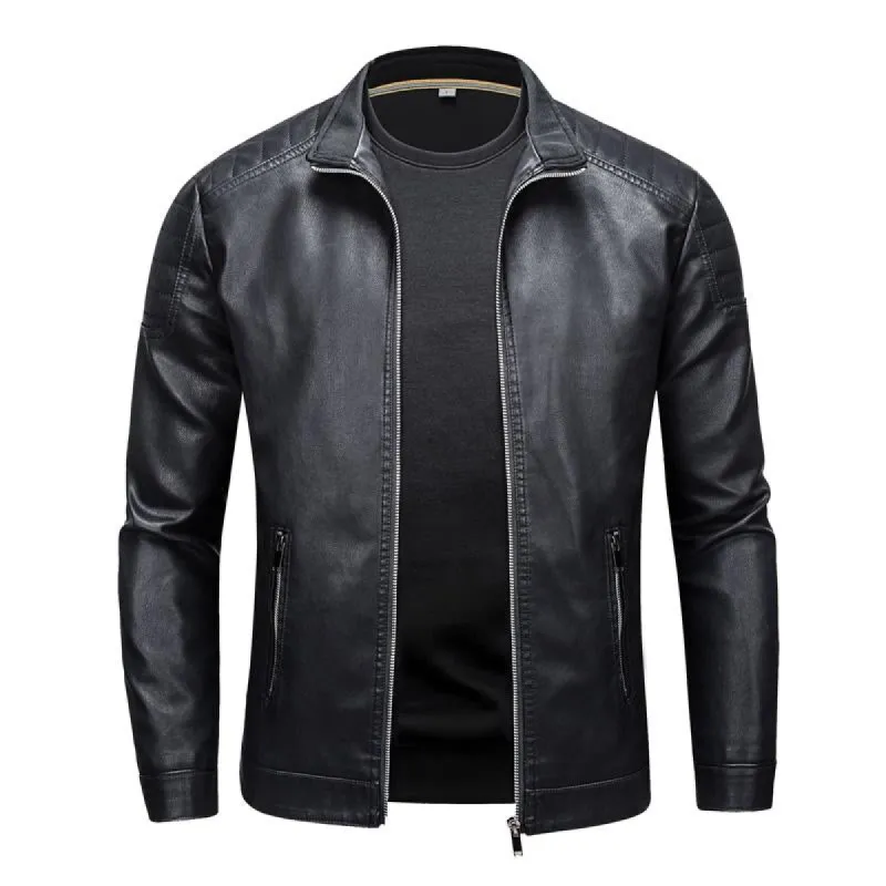 Men's Biker Collar Zip-Up Leather Jacket 43886228X sold by Manly