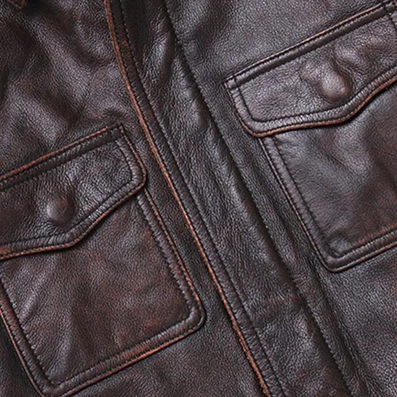 Men's Vintage Solid Lapel Leather Biker Jacket 19289177X sold by Manly product image thumbnail 3