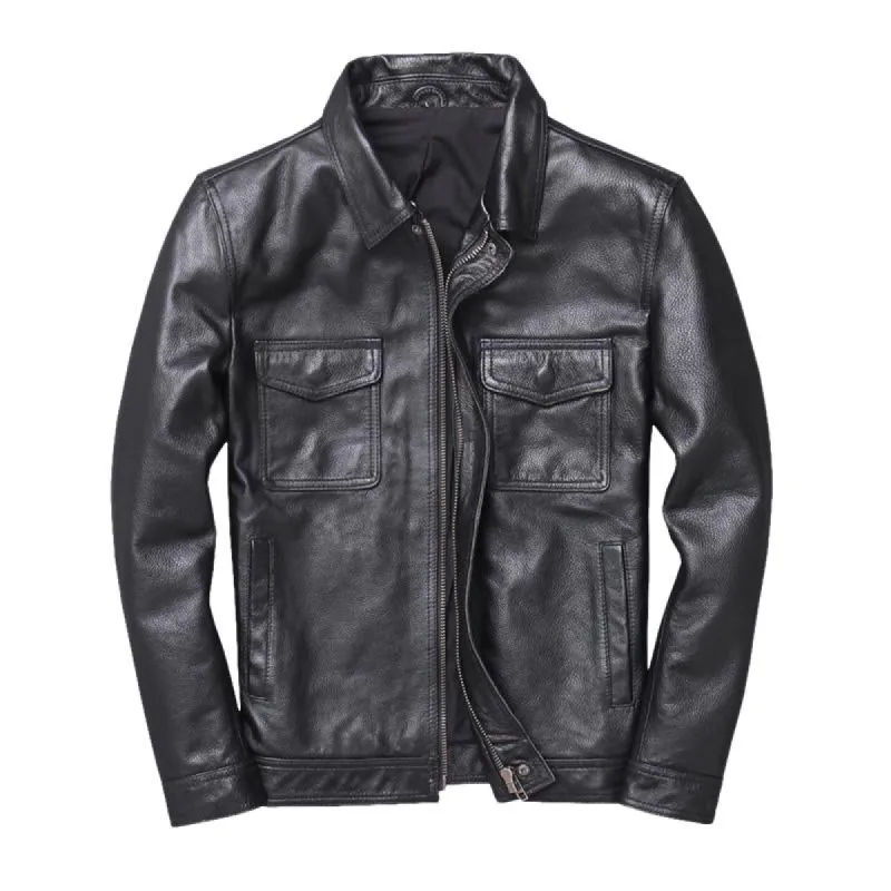 Men's Vintage Solid Lapel Leather Biker Jacket 19289177X sold by Manly