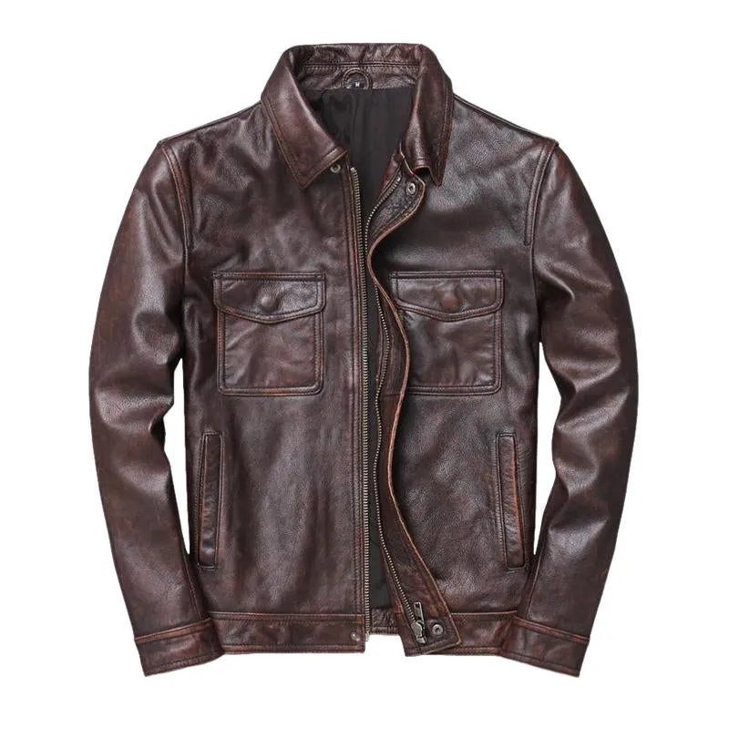 Men's Vintage Solid Lapel Leather Biker Jacket 19289177X sold by Manly product image thumbnail 2