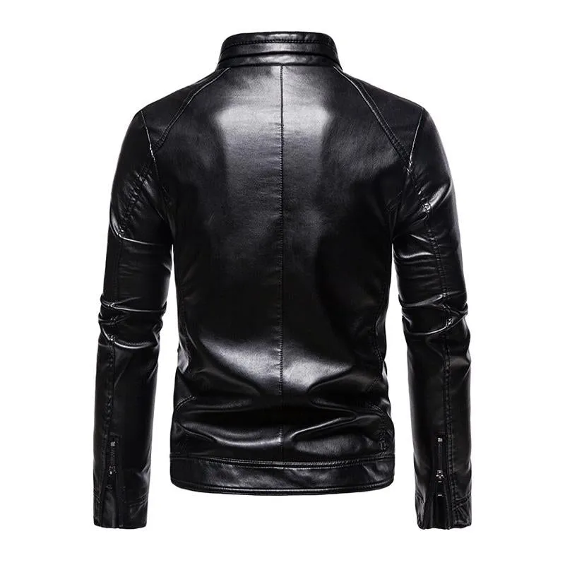 Men's Vintage Stand Collar Casual Motorcycle Leather Jacket 75420273X sold by Manly product image thumbnail 2