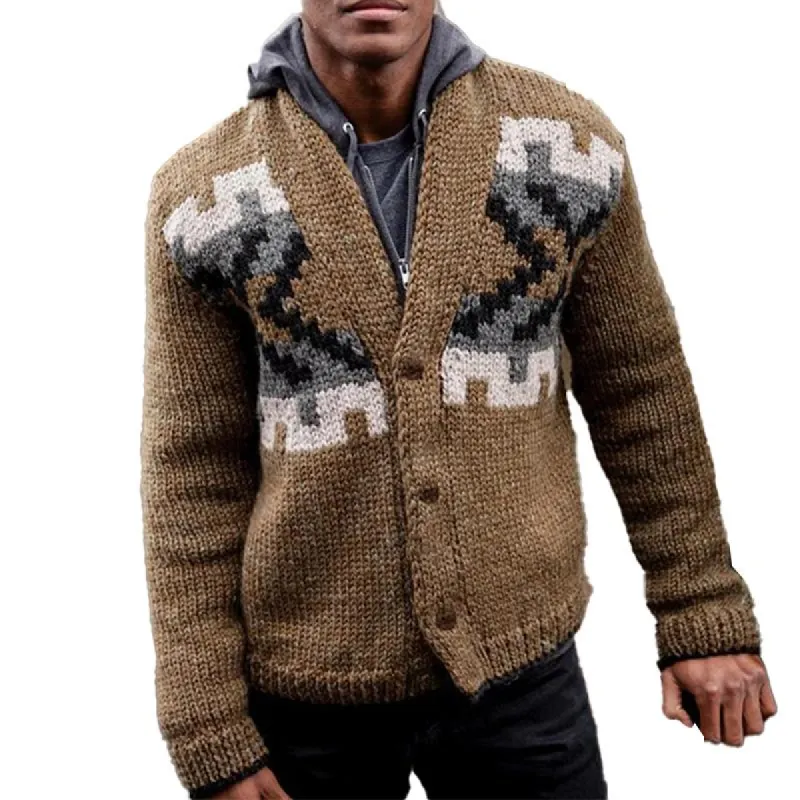 Men's Vintage Geometric Knit Jacquard Single Breasted Cardigan 49152973X sold by Manly