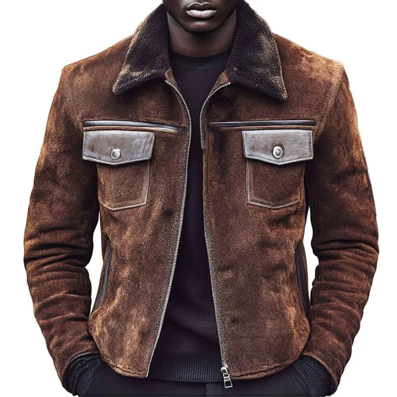 Men's Vintage Suede Leather Panel Lapel Jacket 26603104X sold by Manly