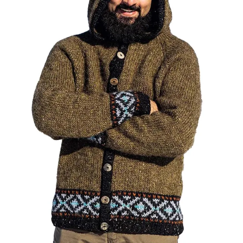 Men's Vintage Knit Jacquard Hooded Cardigan 27456044X sold by Manly