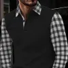 Men's Casual Solid Color Plaid Patchwork Polo Shirt 50647857Y sold by Manly