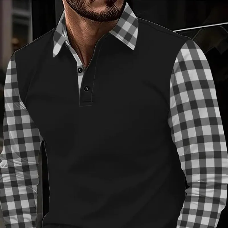 Men's Casual Solid Color Plaid Patchwork Polo Shirt 50647857Y sold by Manly product image thumbnail 3