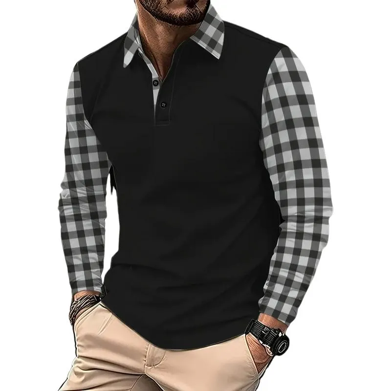 Men's Casual Solid Color Plaid Patchwork Polo Shirt 50647857Y sold by Manly