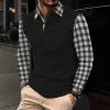 Men's Casual Solid Color Plaid Patchwork Polo Shirt 50647857Y sold by Manly