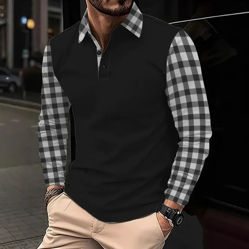 Men's Casual Solid Color Plaid Patchwork Polo Shirt 50647857Y sold by Manly product image thumbnail 2