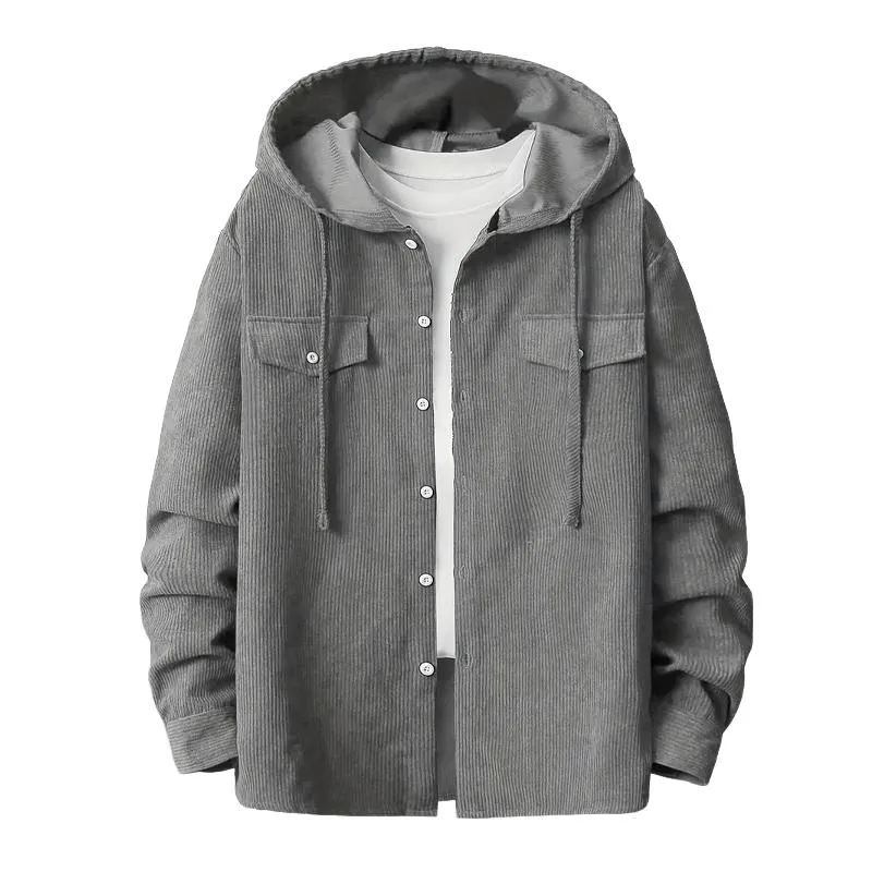 Men's Casual Solid Color Corduroy Pocket Hooded Jacket 25133810Y sold by Manly