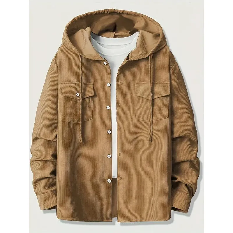 Men's Casual Solid Color Corduroy Pocket Hooded Jacket 25133810Y sold by Manly product image thumbnail 3