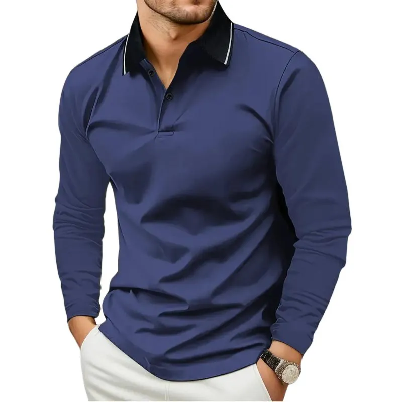 Men's Casual Solid Color Lapel Long Sleeve Polo Shirt 56495244Y sold by Manly