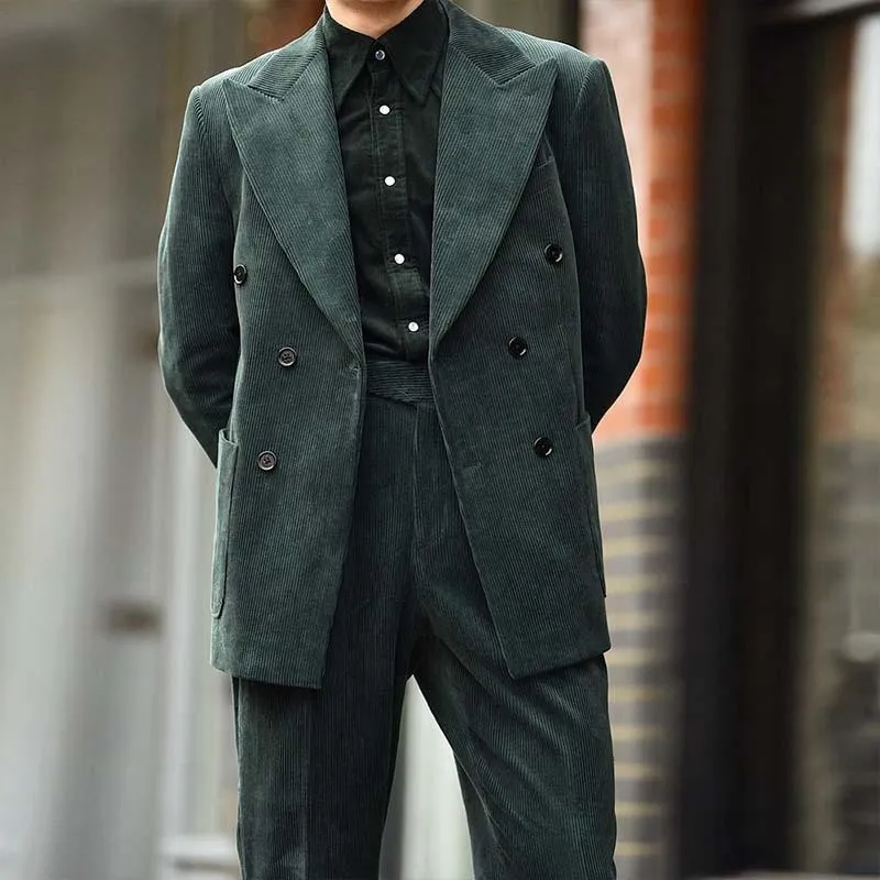 Men's Corduroy Peak Lapel Double Breasted Casual Blazer 11698055Z sold by Manly product image thumbnail 2