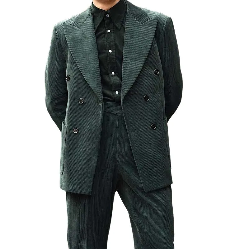 Men's Corduroy Peak Lapel Double Breasted Casual Blazer 11698055Z sold by Manly