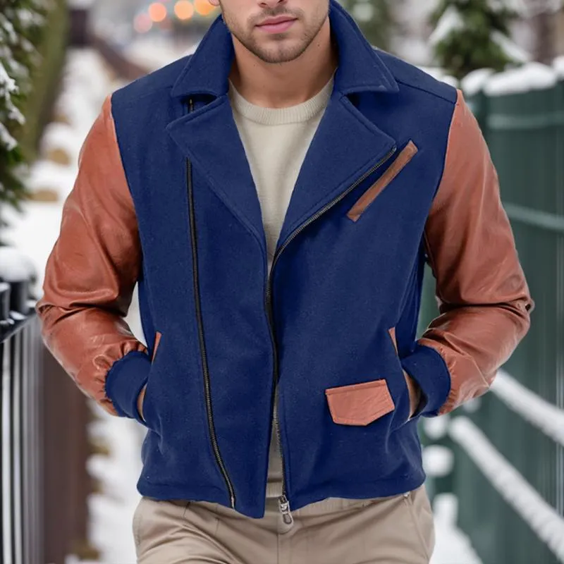 Men's Fashion PU Patchwork Lapel Zipper Jacket 85690648Z sold by Manly product image thumbnail 2