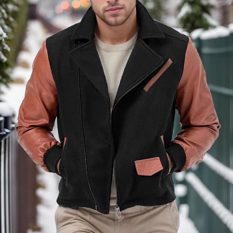 Men's Fashion PU Patchwork Lapel Zipper Jacket 85690648Z sold by Manly product image thumbnail 4