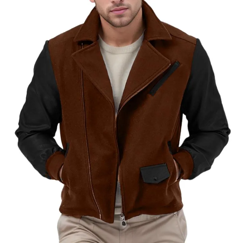 Men's Fashion PU Patchwork Lapel Zipper Jacket 85690648Z sold by Manly