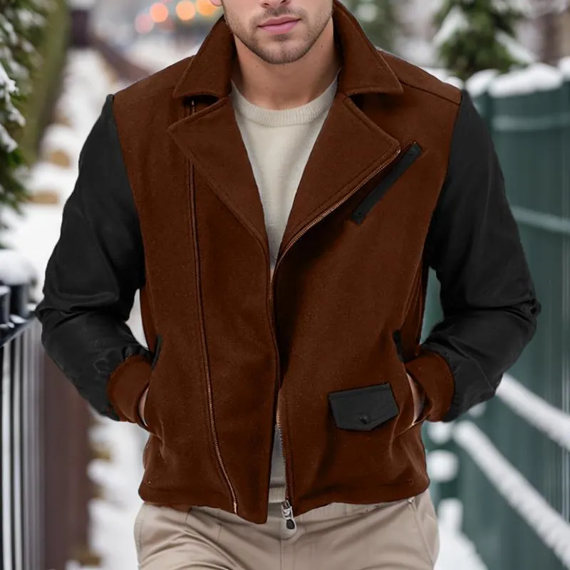 Men's Fashion PU Patchwork Lapel Zipper Jacket 85690648Z sold by Manly product image thumbnail 3