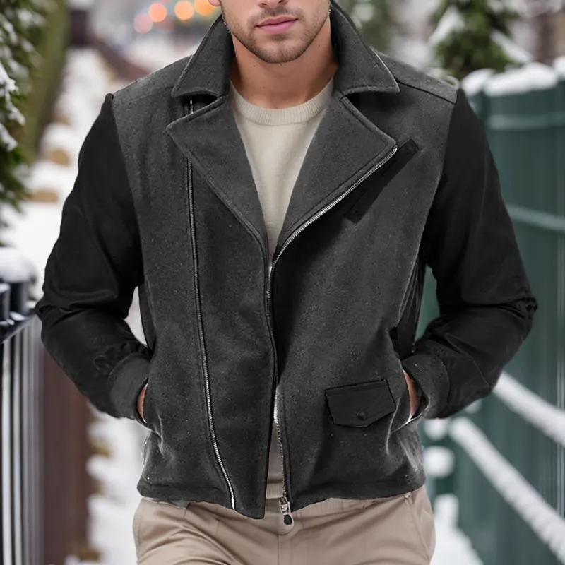 Men's Fashion PU Patchwork Lapel Zipper Jacket 85690648Z sold by Manly product image thumbnail 5