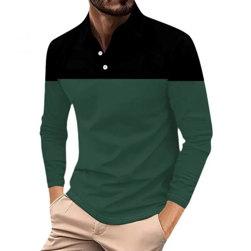 Men's Colorblock Lapel Long Sleeve Polo Shirt 23285443Z sold by Manly
