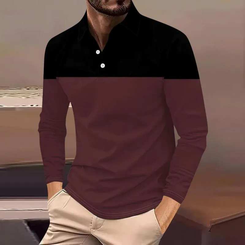 Men's Colorblock Lapel Long Sleeve Polo Shirt 23285443Z sold by Manly product image thumbnail 4