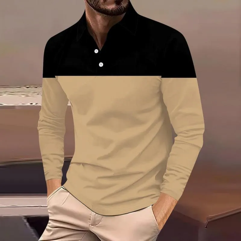 Men's Colorblock Lapel Long Sleeve Polo Shirt 23285443Z sold by Manly product image thumbnail 2