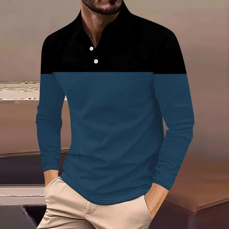 Men's Colorblock Lapel Long Sleeve Polo Shirt 23285443Z sold by Manly product image thumbnail 5