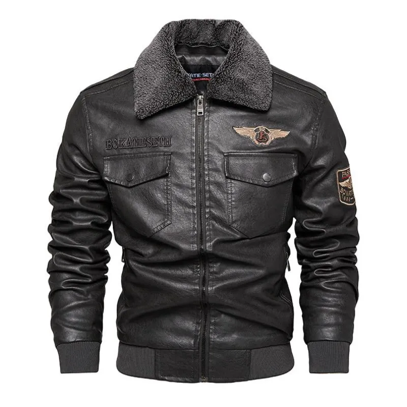 Men's PU Leather Fleece Lapel Motorcycle Jacket 28338952U sold by Manly